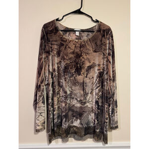 Women's Chico's Long Sleeve 2X Brown Gold Tie-Dye